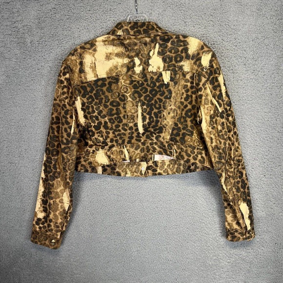 Vintage Christian Dior Jacket Womens 8 Brown Denim Leopard Galliano Cropped - Picture 7 of 7